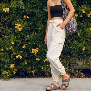 Aerie Baggy Lightweight Cargo Jogger Cream Off-white Linen Blend Size XS